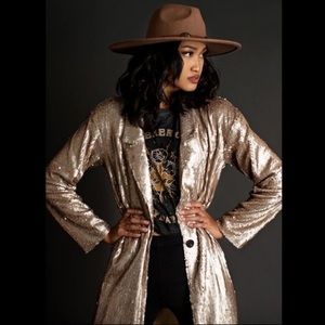 Women’s Mia Joy Joyfolie light pink sequined long jacket size small